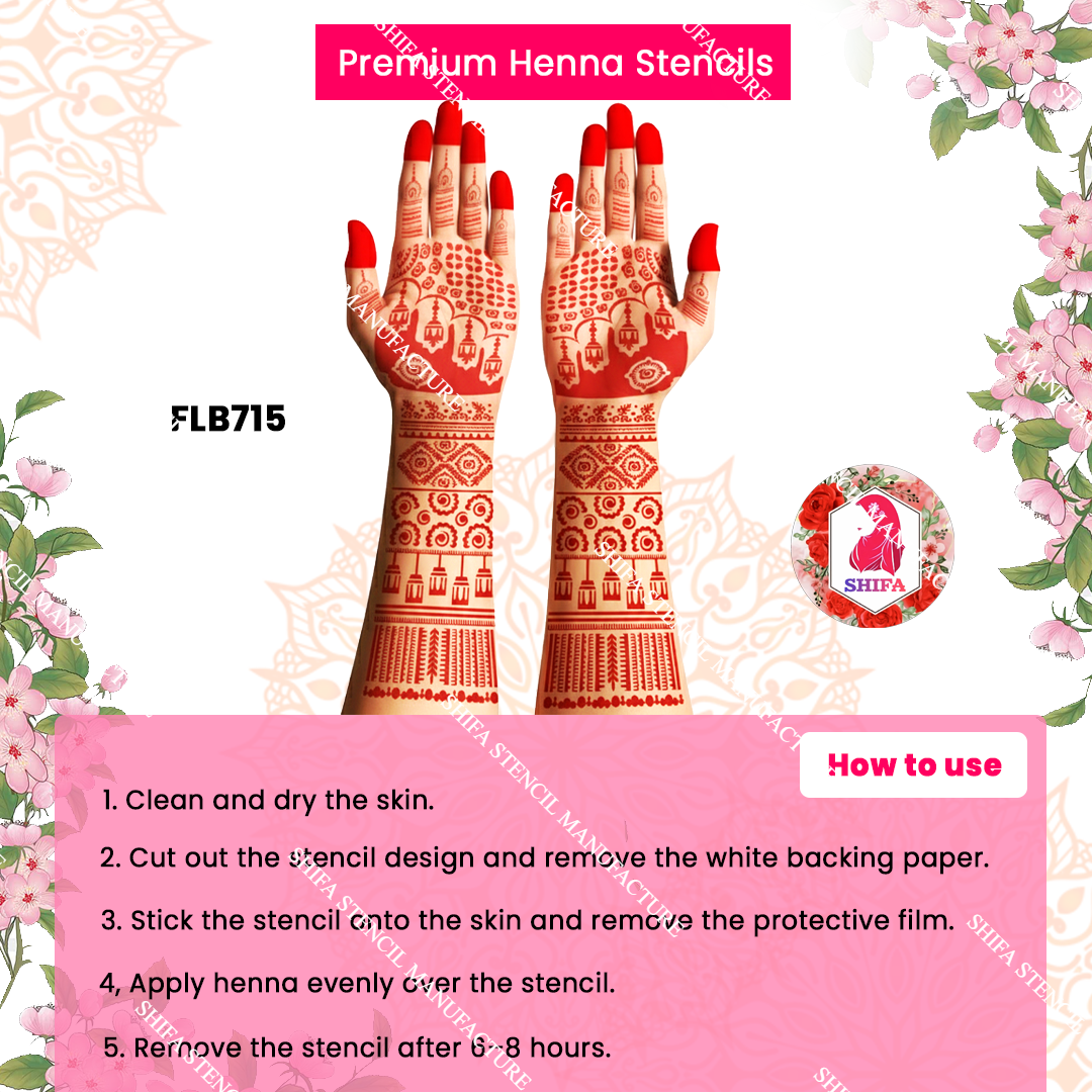 FLBS 715 Royal Lantern Floral Grid Mehndi double hand Henna Stencil